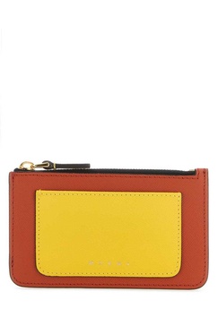 Marni Saffiano Logo Printed Color-Block Card Case