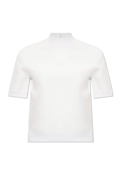 Tory Burch Logo-Embossed Mock-Neck Short Sleeved T-Shirt