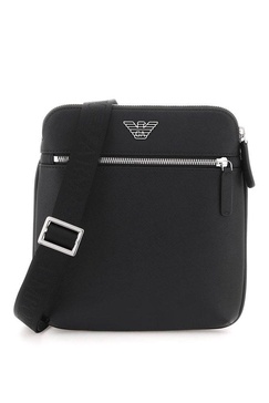 ASV regenerated Saffiano leather flat shoulder bag with eagle plate