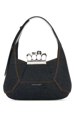 Alexander McQueen Logo Printed Denim Hobo Bag