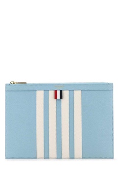 Thom Browne Man Pastel Light Blue Leather Clutch