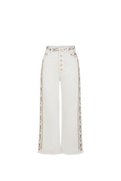 Paco Rabanne Floral Detailed Wide Leg Jeans