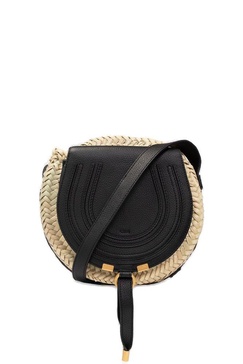 Chloé Marci Raffia Logo Detailed Crossbody Bag