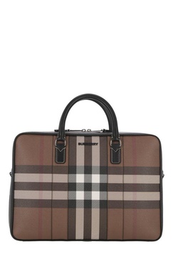 Burberry Logo Plaque Checked Zipped Briefcase