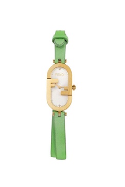 Fendi Woman Mint Green Leather O Lock Vertical Watch