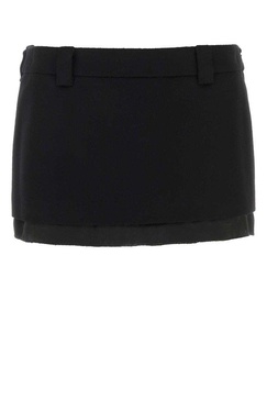 Miu Miu Woman Black Wool Blend Mini Skirt