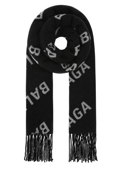 Balenciaga Allover Logo Fringed Scarf