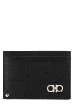 Black Leather Gancini Card Holder