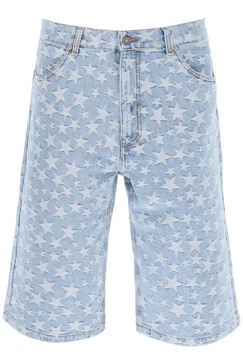 Erl Star Jacquard Knee-Length Denim Shorts