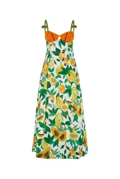 Farm Rio Papaya Salad Scarf Sleeveless Maxi Dress