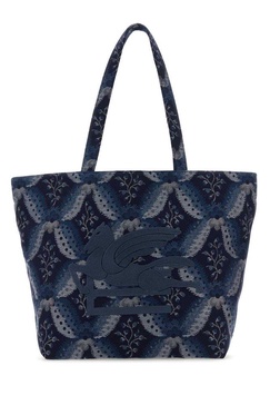 Etro Woman Embroidered Canvas Medium Soft Trotter Shopping Bag