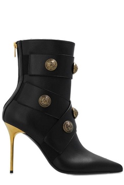 Balmain Button Embellished Pointed Toe Ankle Boots