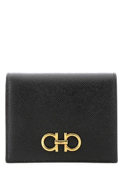 'Gancini' Black Bifold Wallet in Grained Leather Woman