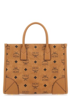 Mcm Woman Printed Canvas Small Mã¼nchen Shopping Bag