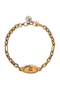 Gold-colored Chain Bracelet With Skull Detail And Logo Charm In Brass Woman