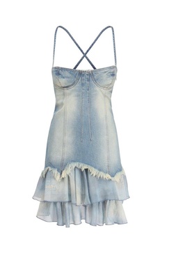 Blumarine Jean Tiered Sweetheart Neck Denim Dress