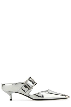 Alexander McQueen Pointed-Toe Buckle-Detailed Mules