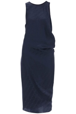 draped ff silk midi dress