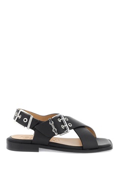 crossover-strap bucked sandals