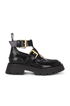 Black Carter Box Calf Ankle Strap Boots