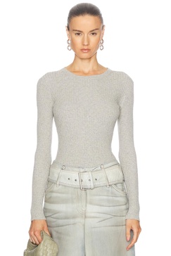 Cashmere Cotton Pointelle Longsleeve Crewneck Top