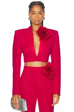 Flower Corsage Cropped Blazer