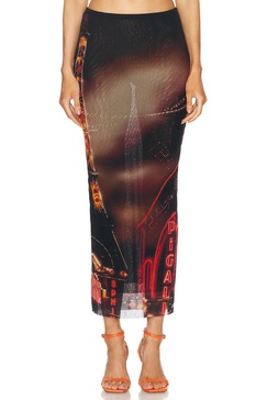 Pigalle Mesh Long Printed Skirt