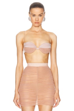 Ruched Mesh Satin Bra Top