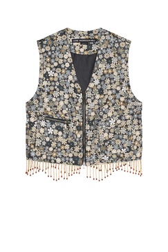 Flower V Neck Zip Up Vest