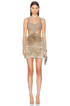 Metallic Fringe Cut-Out Mini Dress