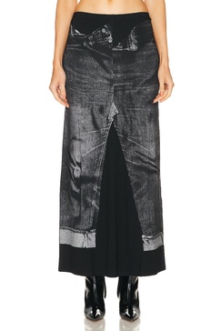 Trompe L'oeil Flag Label Long Skirt