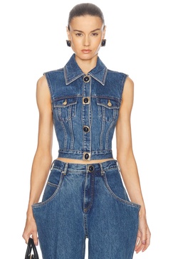 Gemstone Button Denim Gilet