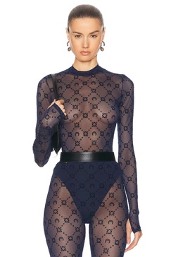 Moonogram Mesh Flock Second Skin High Neck Top