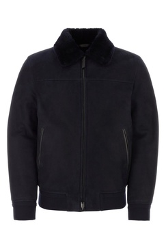 Midnight blue shearling bomber jacket