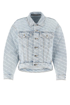 blue Falling Back logo print denim jacket