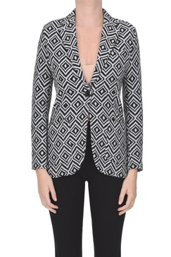 Optical print jacquard knit blazer