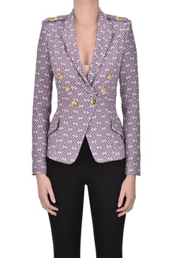 Designer logo print crepè blazer