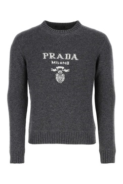 Prada Intarsia Logo Knit Crew-Neck Sweater