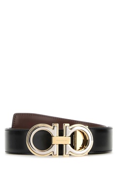 Black Leather Reversible Gancini Belt