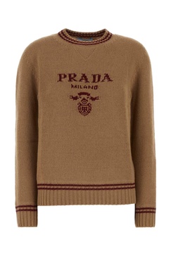 Prada Logo-Intarsia Striped-Trim Crewneck Jumper