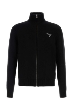 Prada Logo Embroidered Full-Zipped Knitted Cardigan