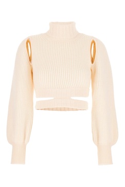 Ivory Stretch Wool Blend Sweater