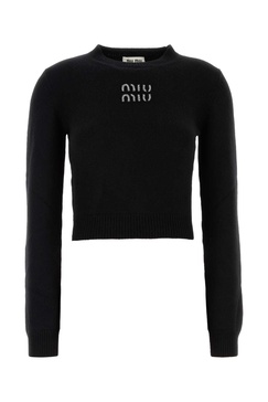 Miu Miu Logo Embellished Cropped Knit Sweater