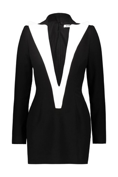 contrasting-lapels long-sleeve mini dress