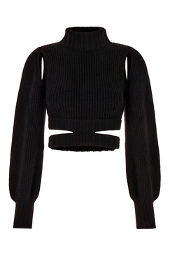 Black Stretch Wool Blend Sweater