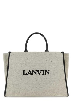 Lanvin Woman Melange Grey Cotton Blend Medium In & Out Shopping Bag