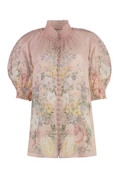 ZIMMERMANN Eco-Conscious Floral Ramie Blouse with Frilled Neck