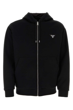 Prada Logo-Appliqué Zip-Up Drawstring Hoodie