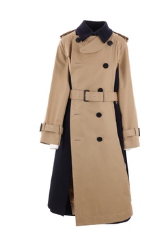 Sacai Melton Double-Breasted Belted Gabardine Trench Coat