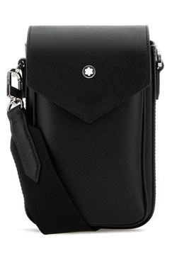 Black Leather Messenger Crossbody Bag